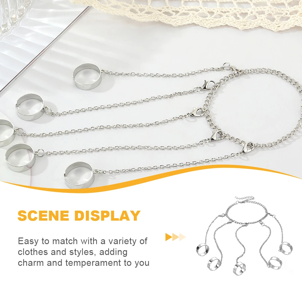 Punk Style Chain Rings Open Cuff Adjustable Alloy Finger Jewelry for Men Women Retro Finger Jewelry Decor