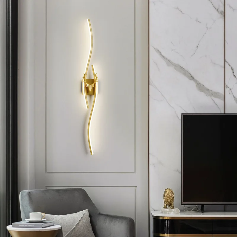 Simple Led Wall Lamp Deer Horn Long Line Wall Lamp Bedroom Living Room Dining Room Tv Background Wall Decoration