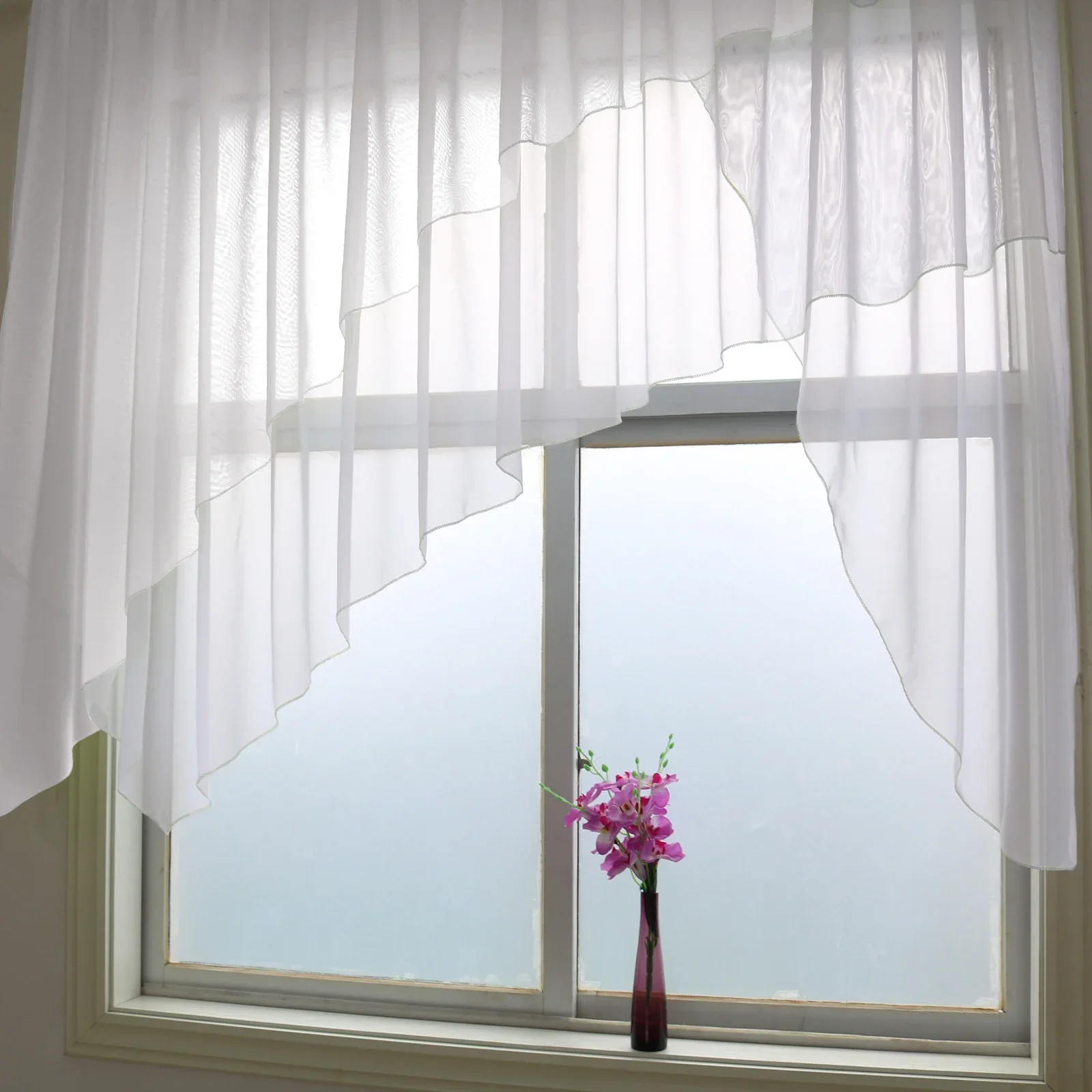 New Design Europe Curtain with Irregular Bevel Edge for Living Room, Sheer Kitchen Balcony Window Curtains 1 PCS