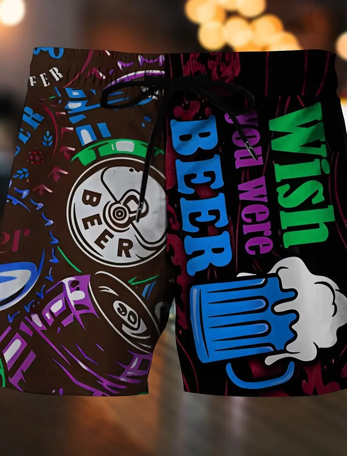 Men's letter beer shorts 3D printed swimming shorts casual outdoor fashion street style pocket drawstring men's shorts