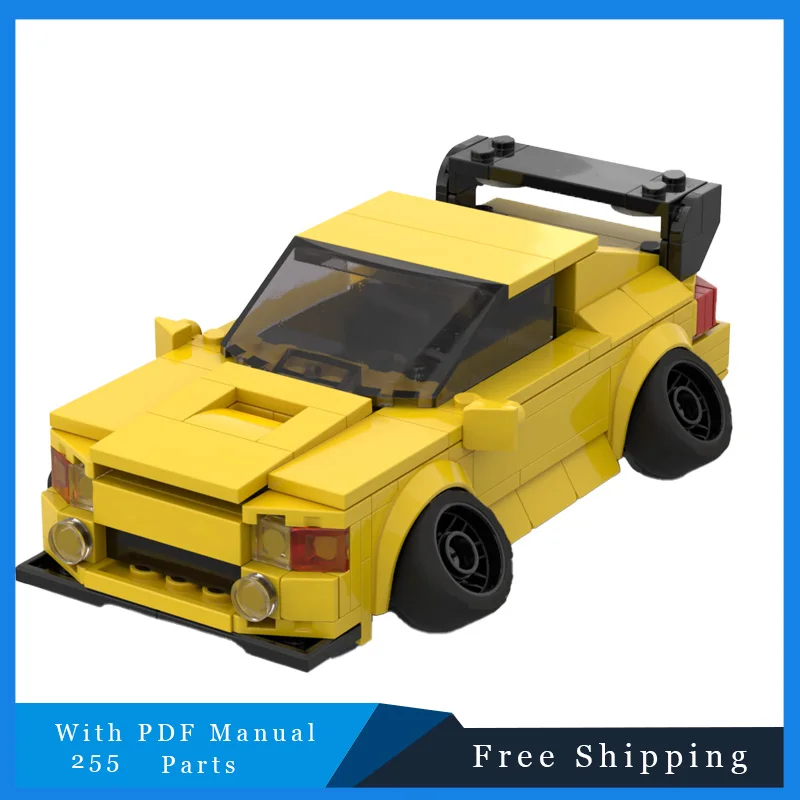 

255 шт., хит продаж, MOC, креативный желтый дрейфующий автомобиль, модульные строительные блоки, модель, детская образовательная сборная игрушка, подарок на день рождения