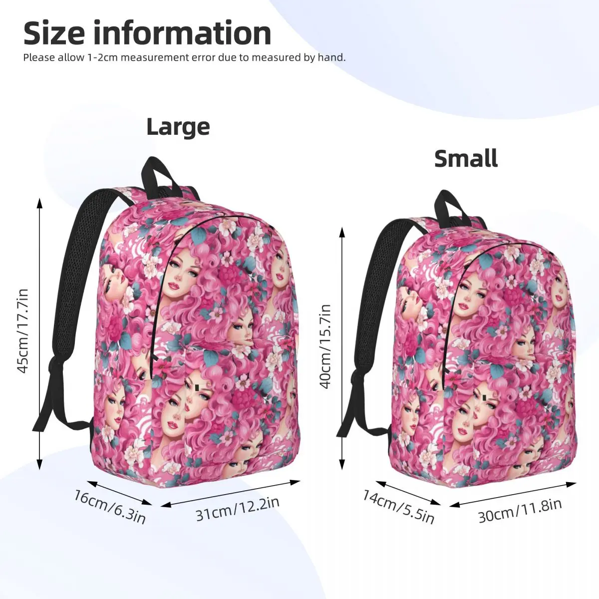 Personalizado rosa Barbies enfrenta lona mochila, Bookbag básico para a escola e faculdade, homens e mulheres