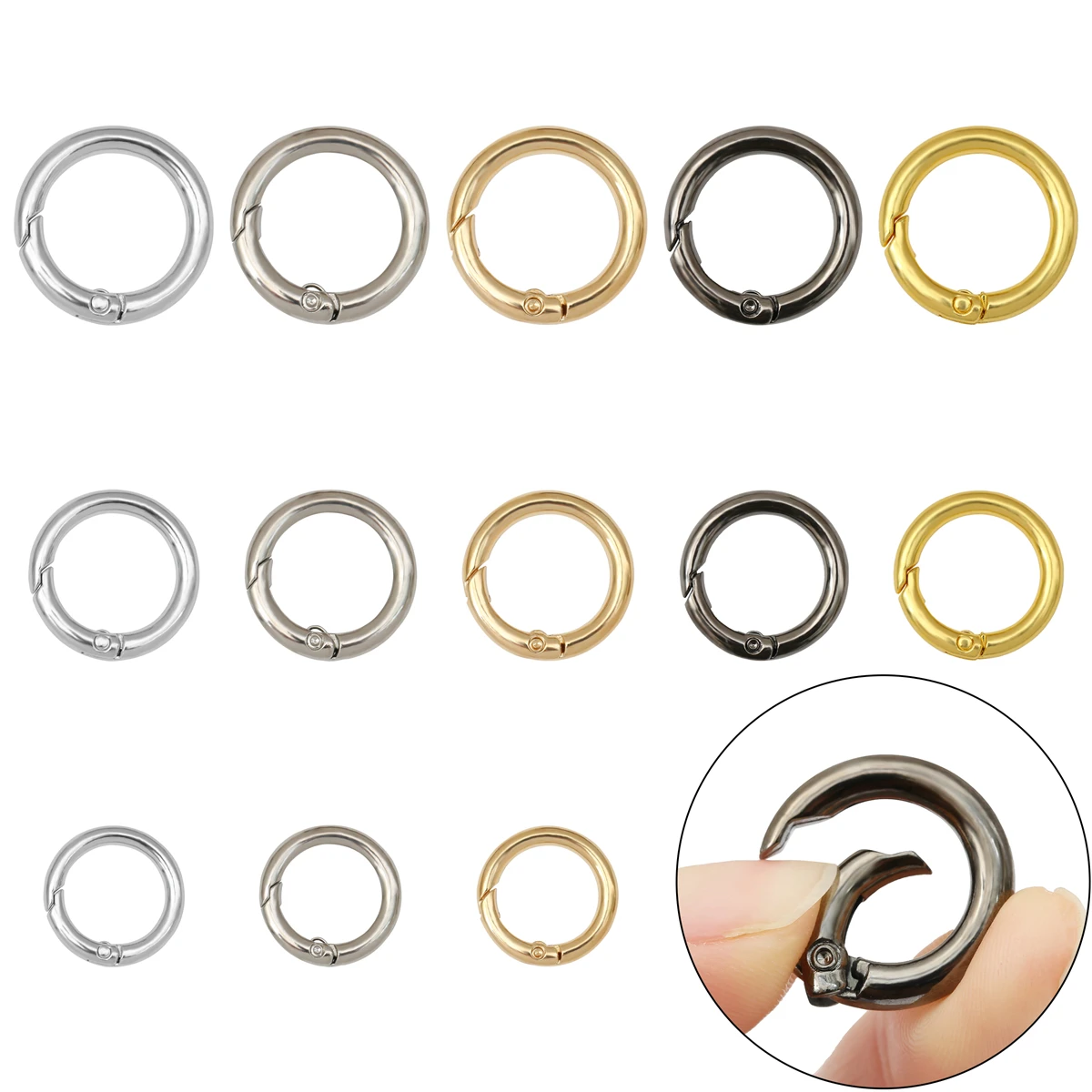 5Pcs/lot Metal O Ring Spring Clasps Openable Round Carabiner Keychain Bag Clips Hook Dog Chain Buckles Connector For DIY Jewelry