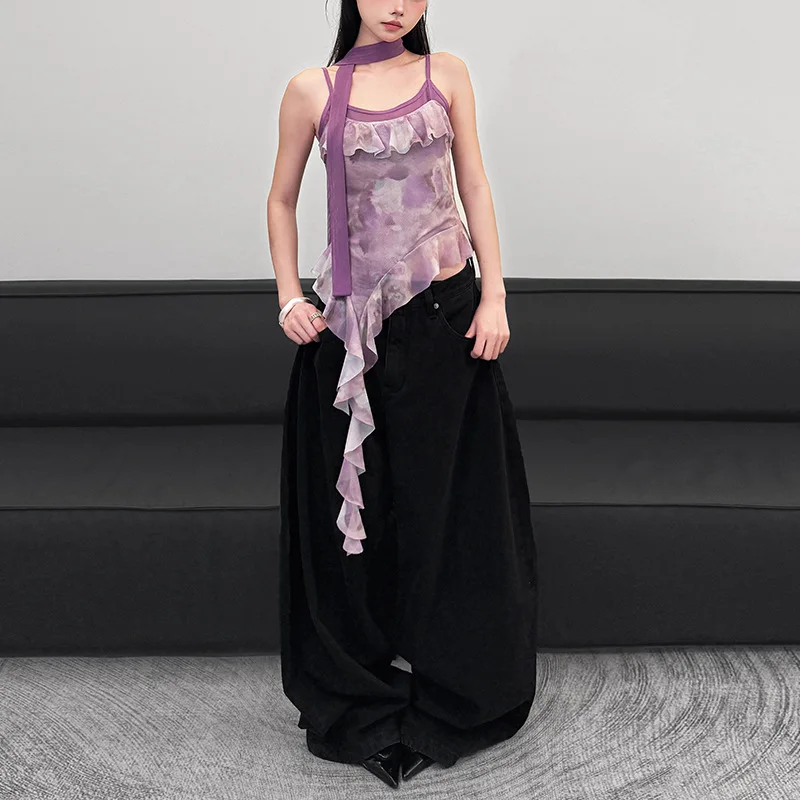 

Весна 202, трансграничная женская блузка с открытыми плечами, весна 2024, трикотажная тонкая ткань с кружевной отделкой, уникальный дизайн, ощущение