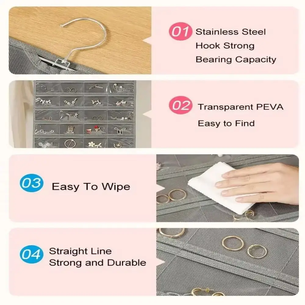 Non-woven Jewelry Storage Bag Foldable Transparent Jewelry Display Holder Large Capacity Clear PVC Ring Display Holder