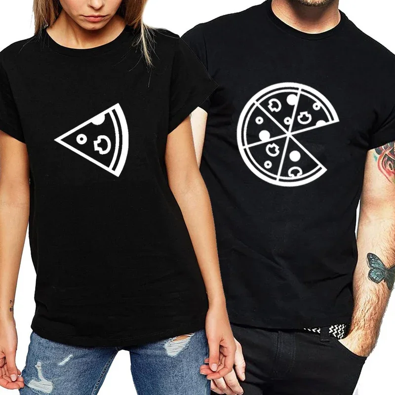 Top Nieuwe Collectie vrouwen en mannen T-shirt Pizza Printesd T-shirt Vrouwen Losse Zomer Paar T-shirt voor Liefhebbers Tee