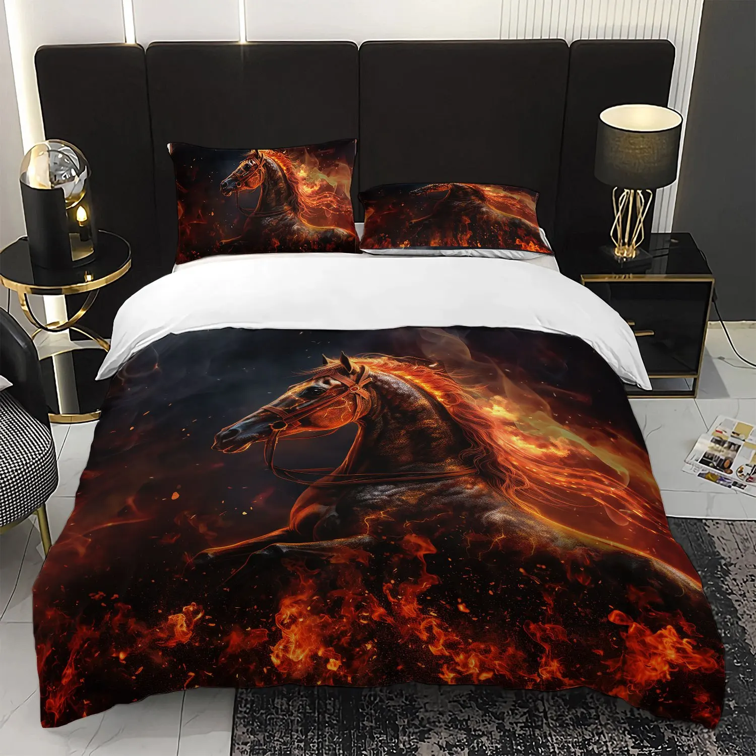 

3pcs Fiery Horse Bedding Duvet Cover Set Flaming Horse Bedding Quilt Set Horse Themed Bed Quilt Set Modern Bedroom Decor