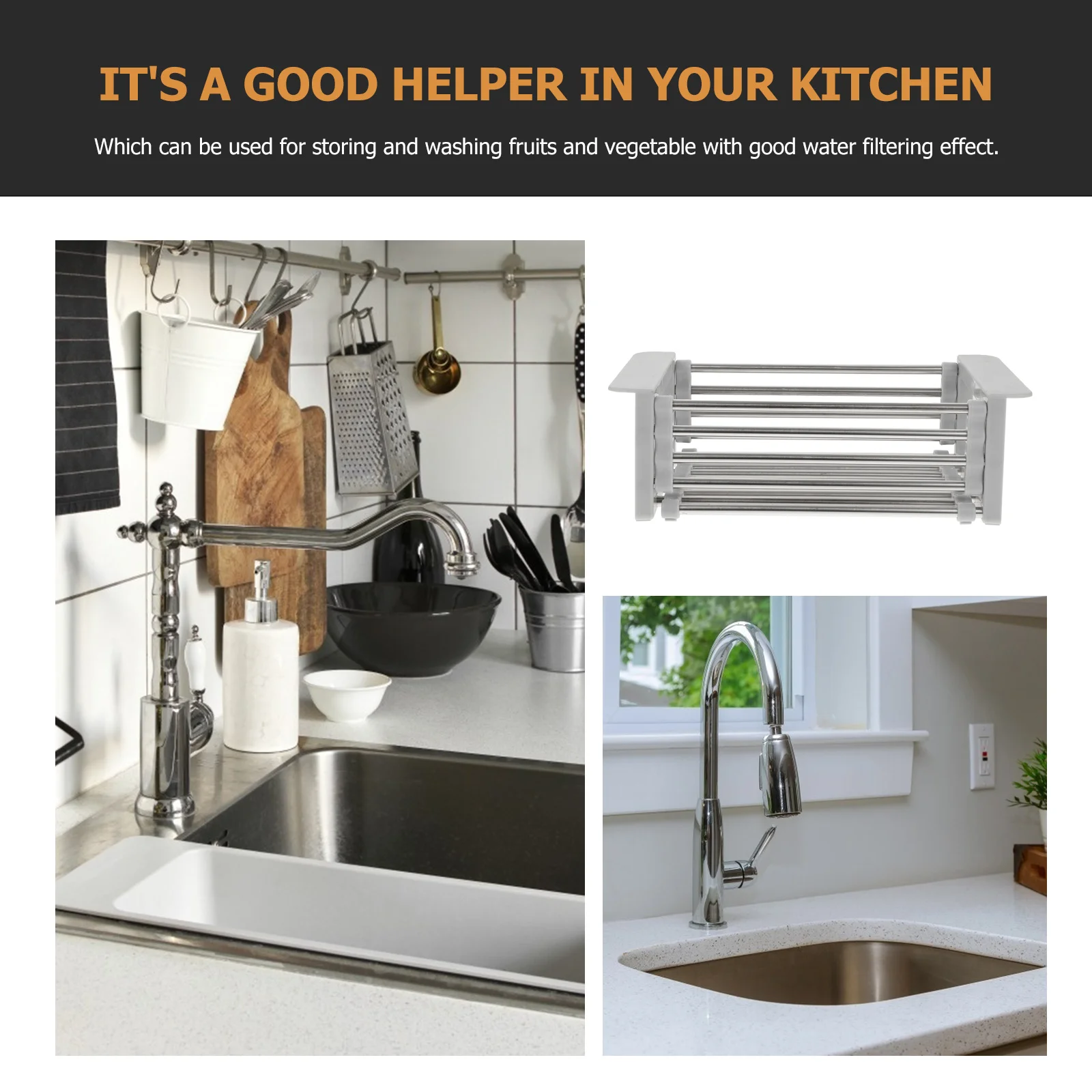 

1Pcs Stainless Steel Kitchen Drain Rack Telescopic Sink Storage Draining Basket Multipurpose Fruit Vegetable Holder