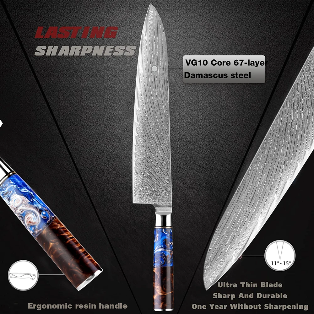 Kitchen Knives Set 1-9 PCS Sharp Chef Knife Santoku Knife Boning Knife Cooking Tools Damascus Steel Blade Cut Meat Bread Fruit