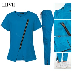 Conjunto de Top con cremallera y Pantalones rectos para mujer, uniforme médico para salón de belleza, clínica Dental, ropa de trabajo de enfermería