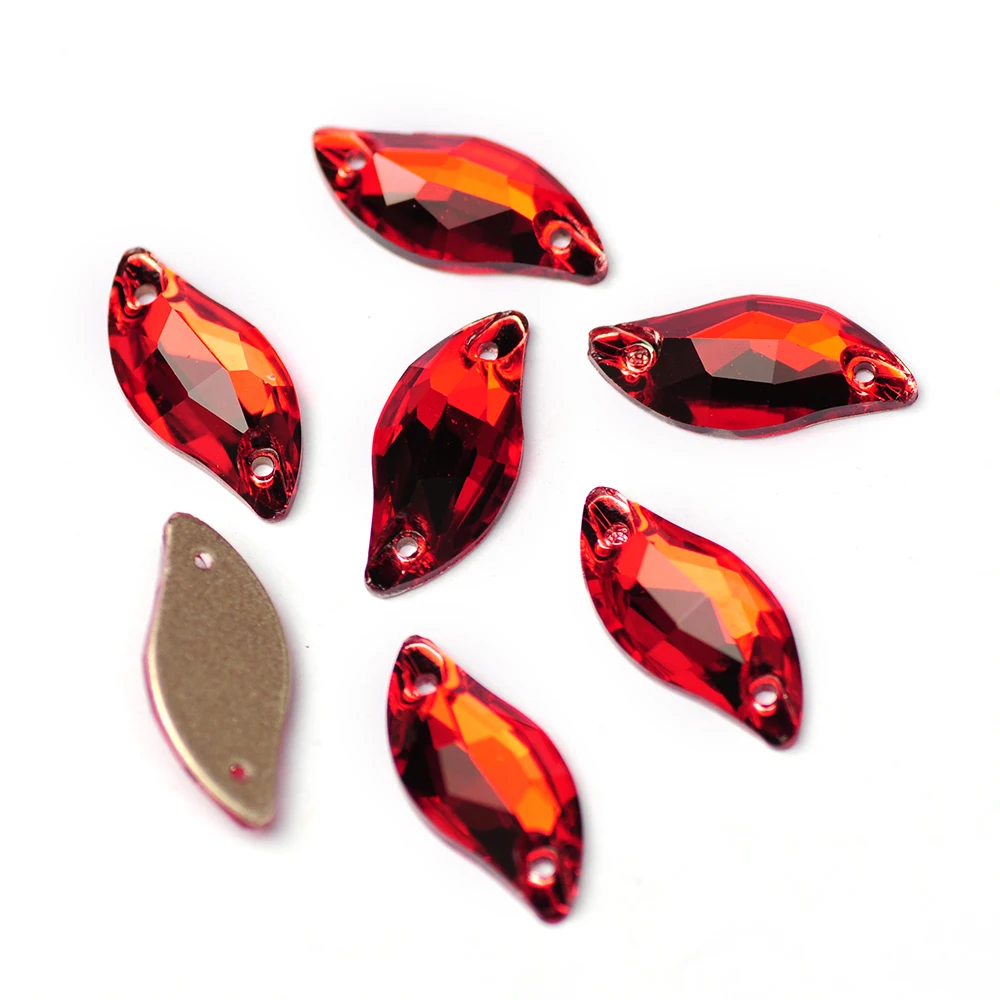 YANRUO 3254 Leaf Siam Red Glass Sew on Stones Art and Crafts Rhinestones Flatback Gemstones