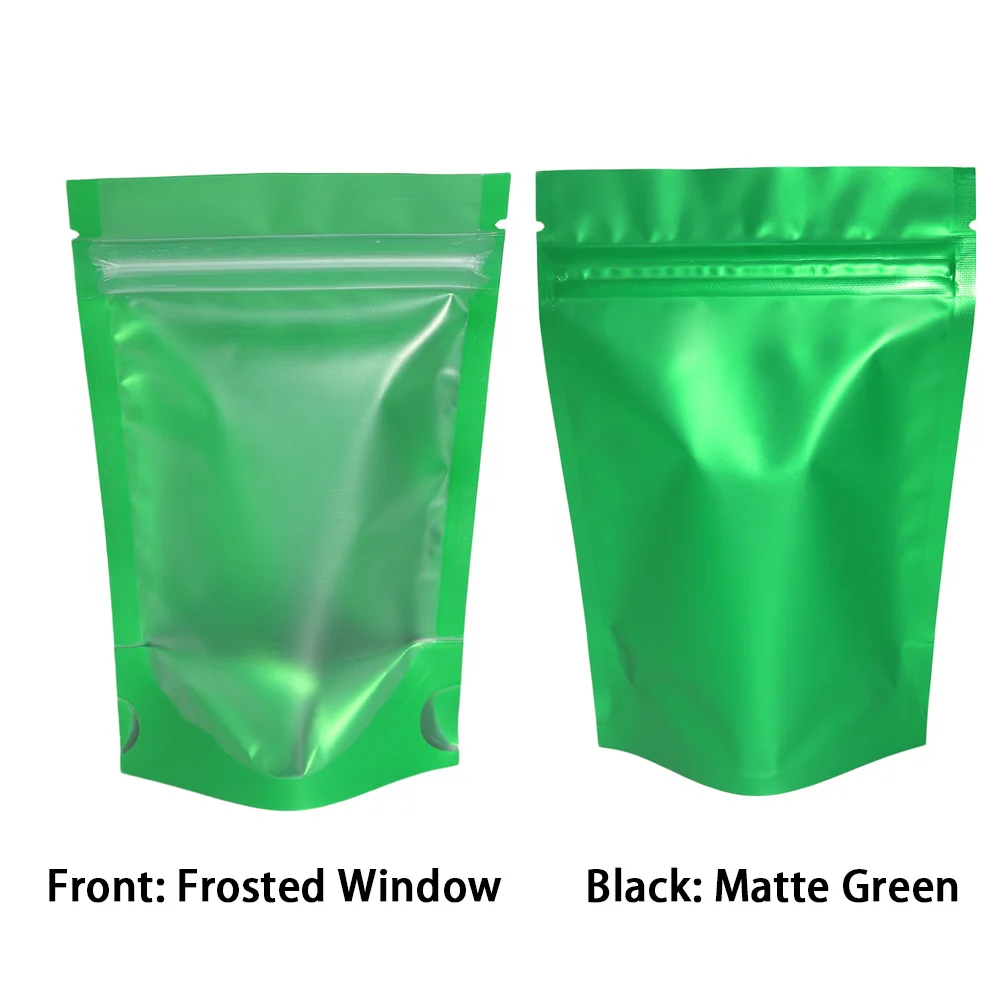 100Pcs Coffee Zip Lock Packaging Aluminum Foil Bag Matte Green Heat Seal Resealable Stand Up Zipper Food Storage Bags