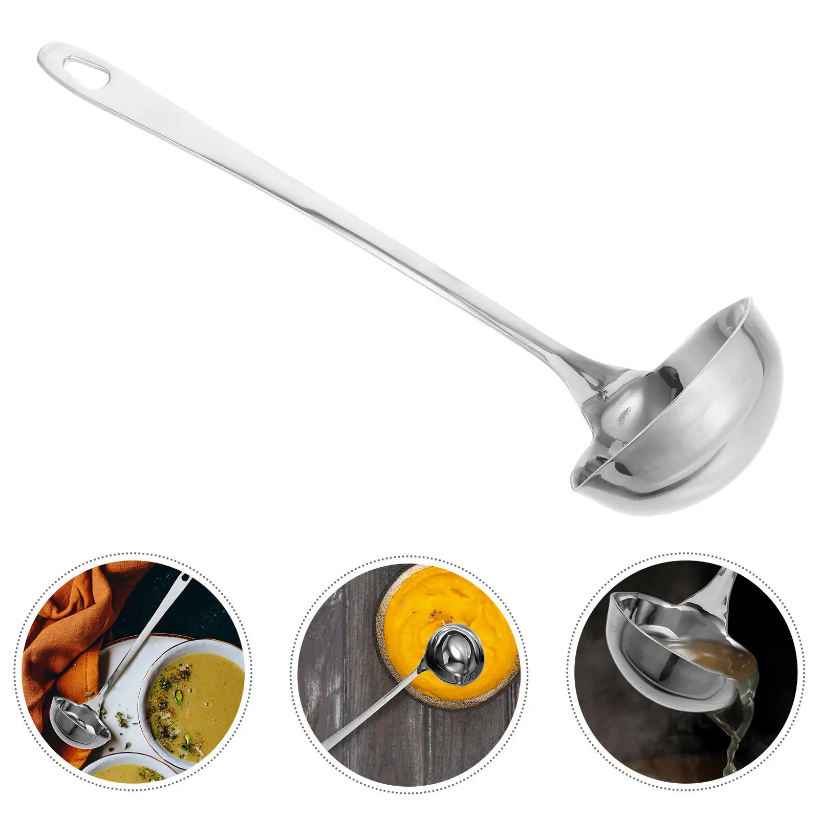 Stainless Steel Ladle with Dual Pouring Spouts Long Ergonomic Handle for Right Left Handed Users Soup Water Gravy Canning