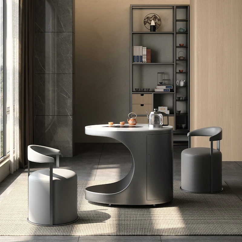 

Percon rock slab tea table light luxury minimalist tea table chair combination balcony kung fu bubble movable small tea cart USB