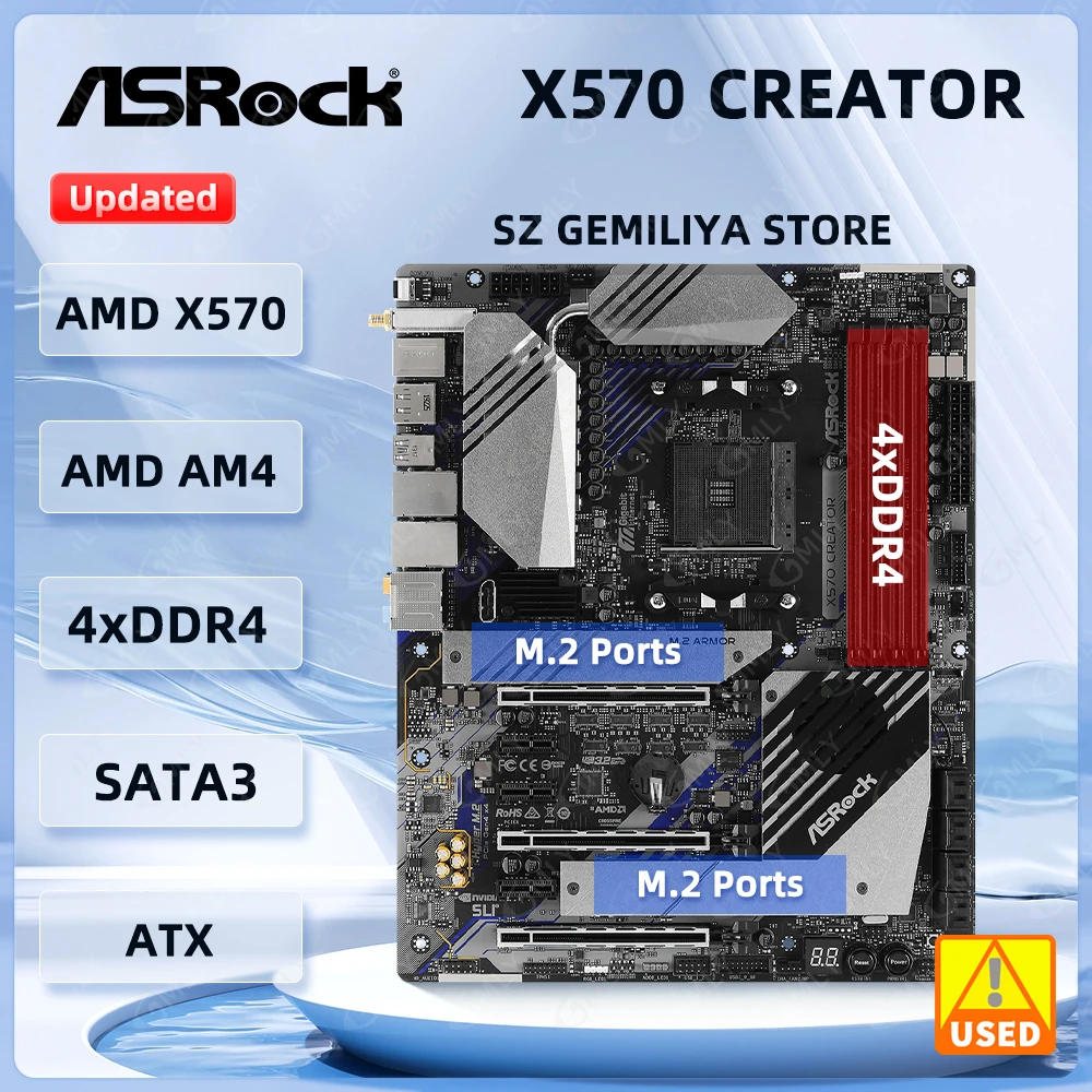 ASRock X570 Motherboard X570 CREATOR Motherboard AMD AM4 support 3600 5600 5600 5700 5800 5950X CPU DDR4 128GB ATX M.2 NVME