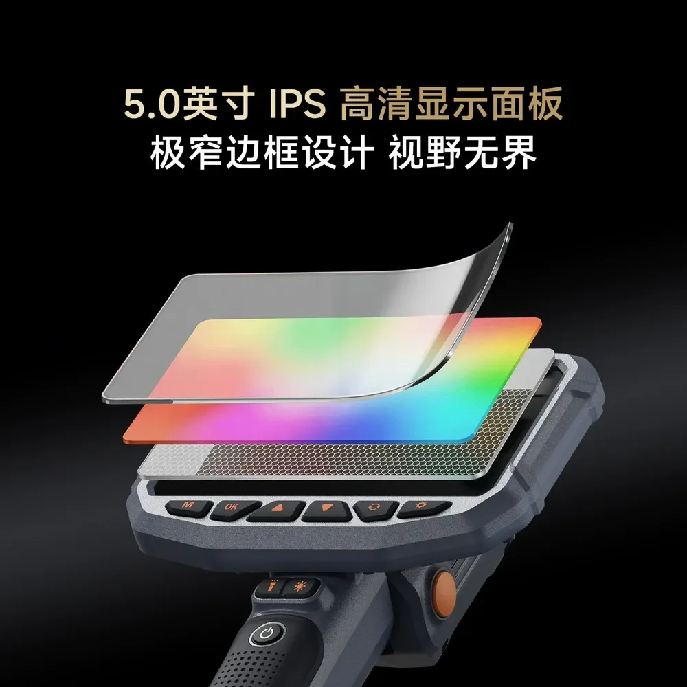 Vistong V500 Industrial Endoscope, 3.9mm Camera 1m Spring Probe, 5-inch Long Battery Screen for Auto & Pipeline Inspection