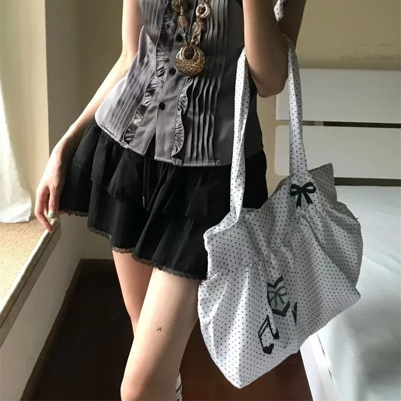 Koreanische Polka Dot Umhängetasche Niedliche Schleife Engelsflügel Design Handtasche Damenmode Pendeln Einkaufstasche Retro Kontrast Einkaufstasche – Detail 17