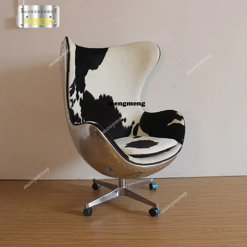 

American loft leather egg chair aluminum leather space computer chair designer single retro industrial sofa