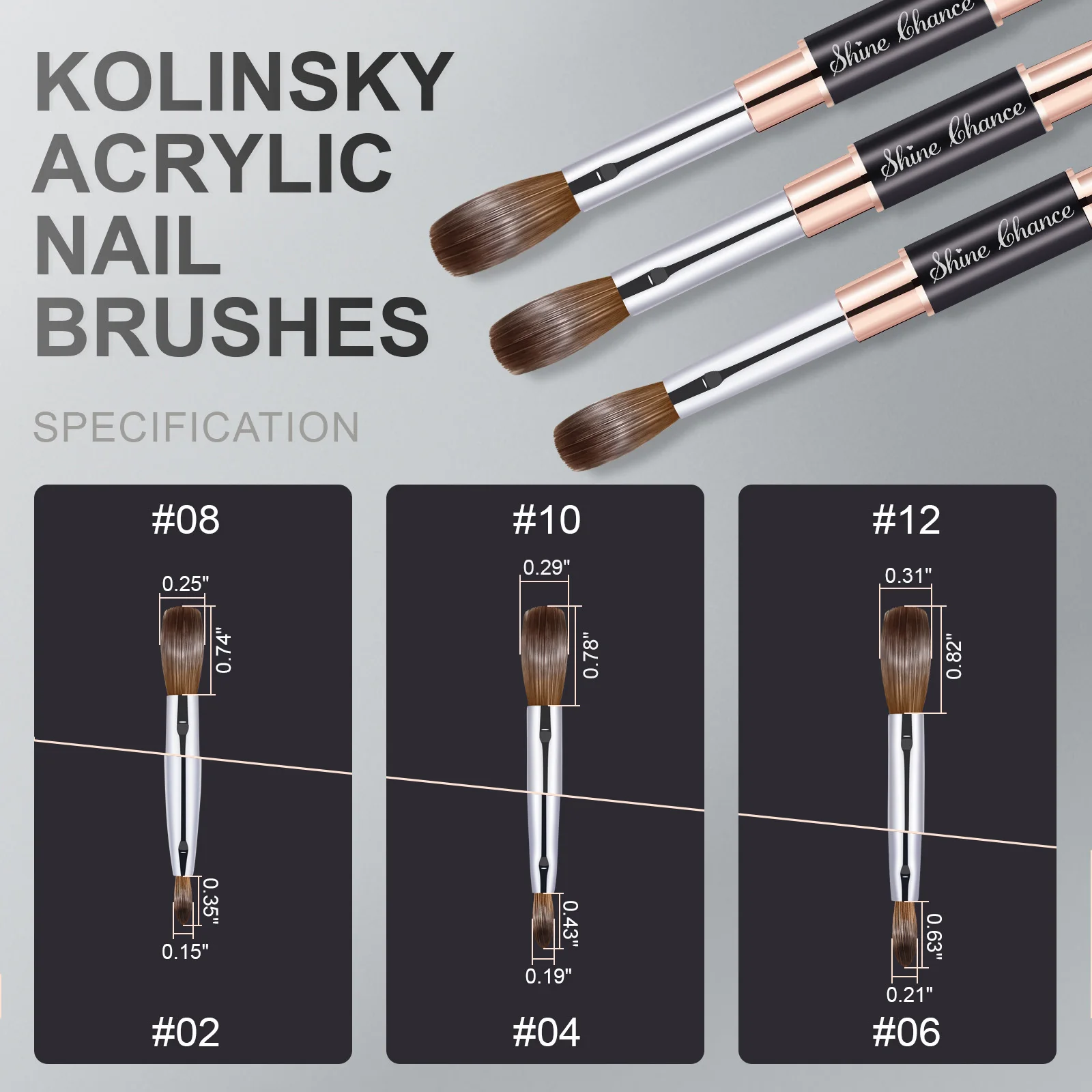 Shine Chance Acrylic Nail Brush, 100% Real Kolinsky Art Nail Brush for Acrylic Powder Application, Handmade Women Manicure Nail