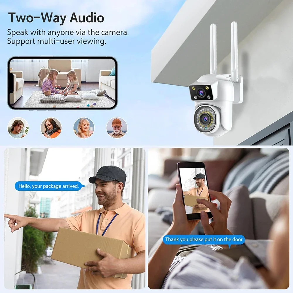와이파이 감시 카메라 듀얼 렌즈 야외 무선 카메라, AI 추적 인간 감지 IP 보안 카메라, 양방향 오디오 390 눈, 6MP