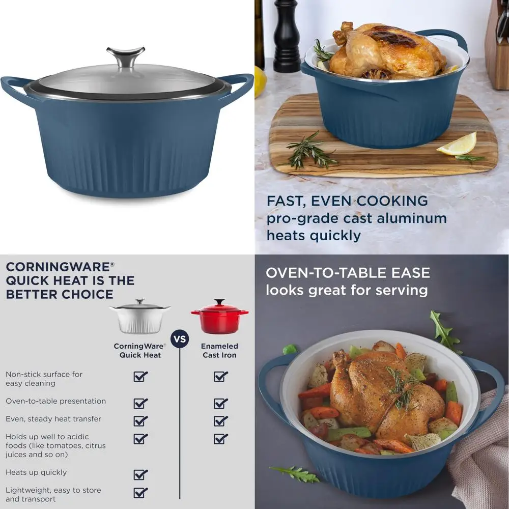 

Non-Stick Ceramic Interior 5.5-Quart Cast Aluminum Dutch Oven with Lid, Lightweight and Fast Even Heat Baking, QuickHeat Large P