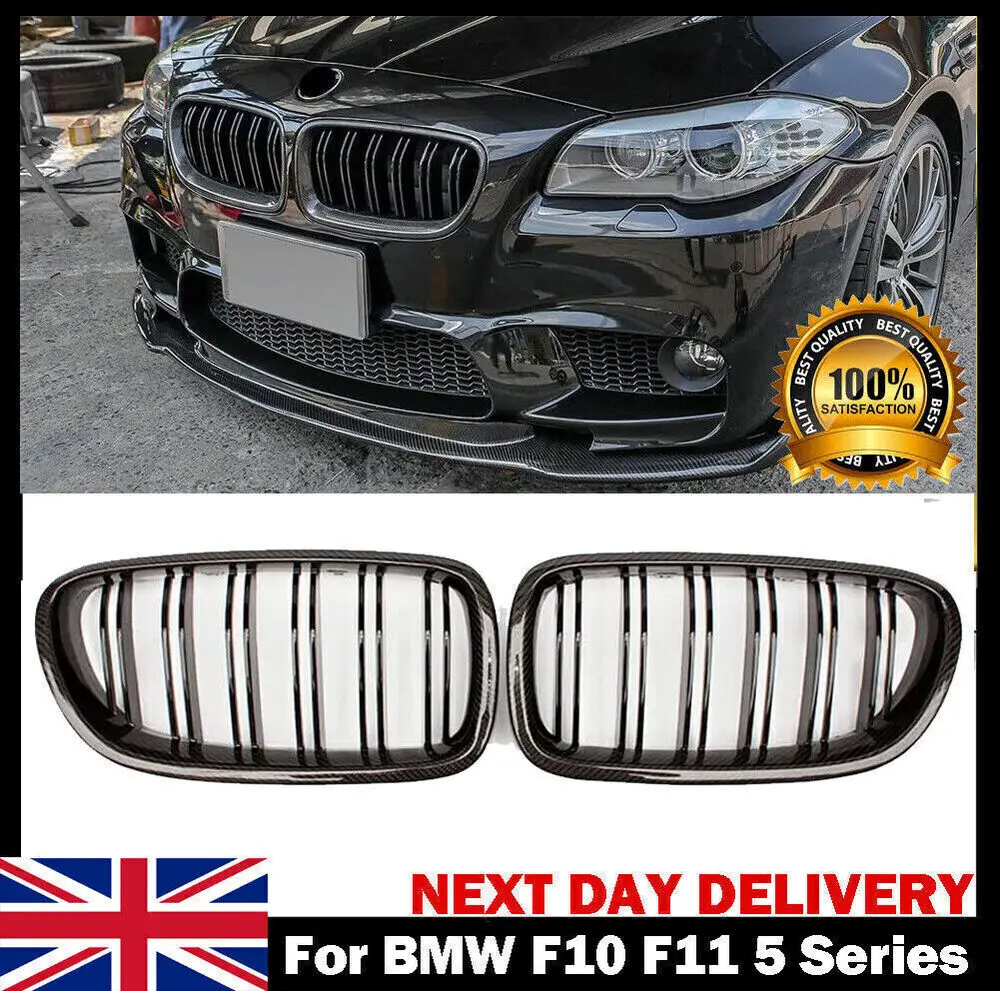 FOR BMW F10 F11 5 SERIES KIDNEY GRILLE GRILL GLOSS BLACK TWIN DUAL SLAT M5 2011-2016