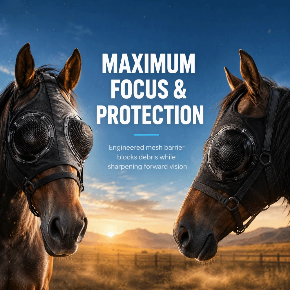 Knitted Fabric Horse Eye Cover ABS Steel Mesh Race Blinkers Removable Half Cover Leather Edge Wrap Horse Blinder Mask Racing