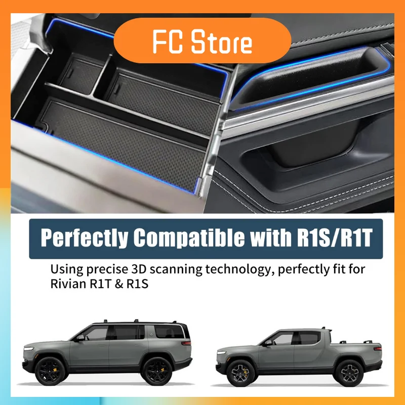 

For Rivian R1T/R1S 2024-2022 Center Console Organizer Front Door Side Storage Box Door Handle Insert Tray Interior Accessories