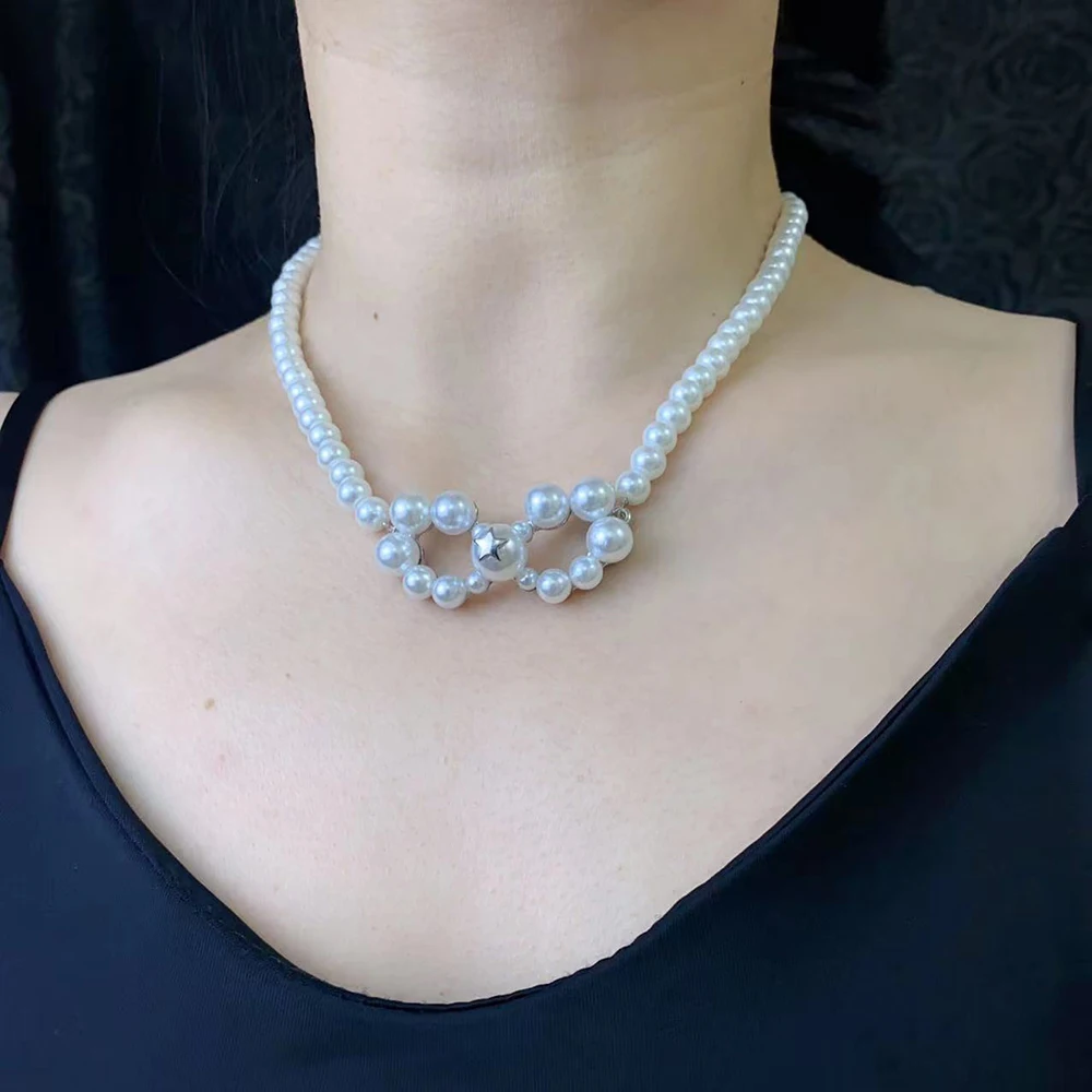 Sorxkcs-Collier de perles à nœud papillon pour femme, bijoux fantaisie, étoile à cinq branches, amour, luxe, nouveau, 2024