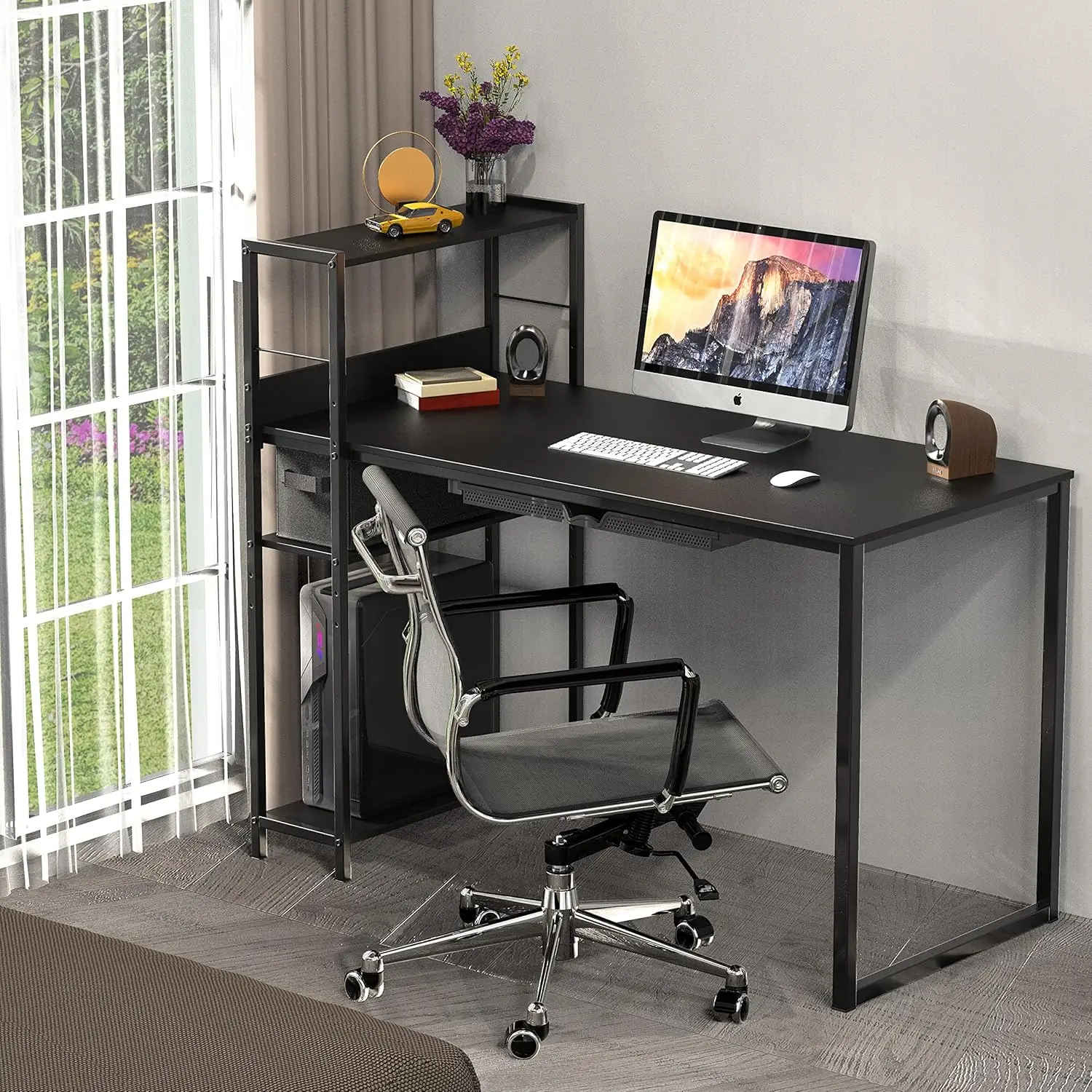 46-Inch Computer Desk with Adjustable Side Shelf and Drawer, 24