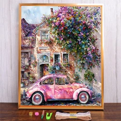 Flower House DIY Embroidery Package Adults Handicraft Pink Car Printed Sewing Knitting Diy Cross Stitch Kit Cotton Thread Crafts