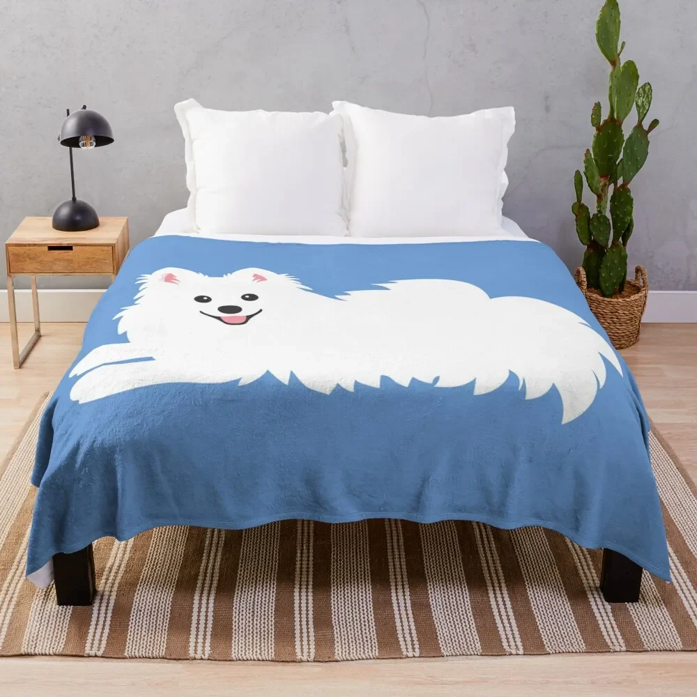 

Waiting Japanese Spitz Puppy Dog - KamaHachi Sky Blue Throw Blanket warm winter Beach Bed linens Blankets