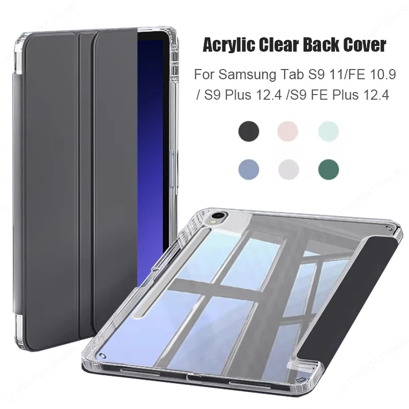 

For Samsung Tab S9 FE S10 Plus 12.4 Case With Pen Holder Clear Back Magnetic Smart Cover for Galaxy Tab S9 FE 10.9 11 inch Funda