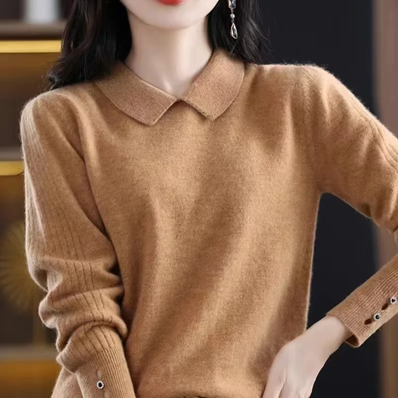 

Autumn Winter Sweater Women Long Sleeve Doll Collar Temperament 2024 New Female Knitwear Pullovers Ladies Casual Bottoming Shir