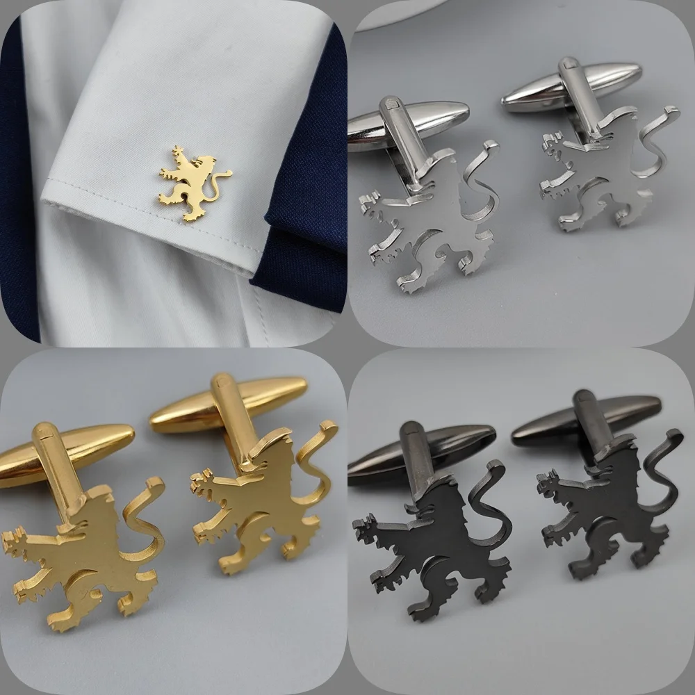 Men's lion shaped cufflinks, high quality shirt suit buttons, stainless steel gold plated, jewelry for formal occasions