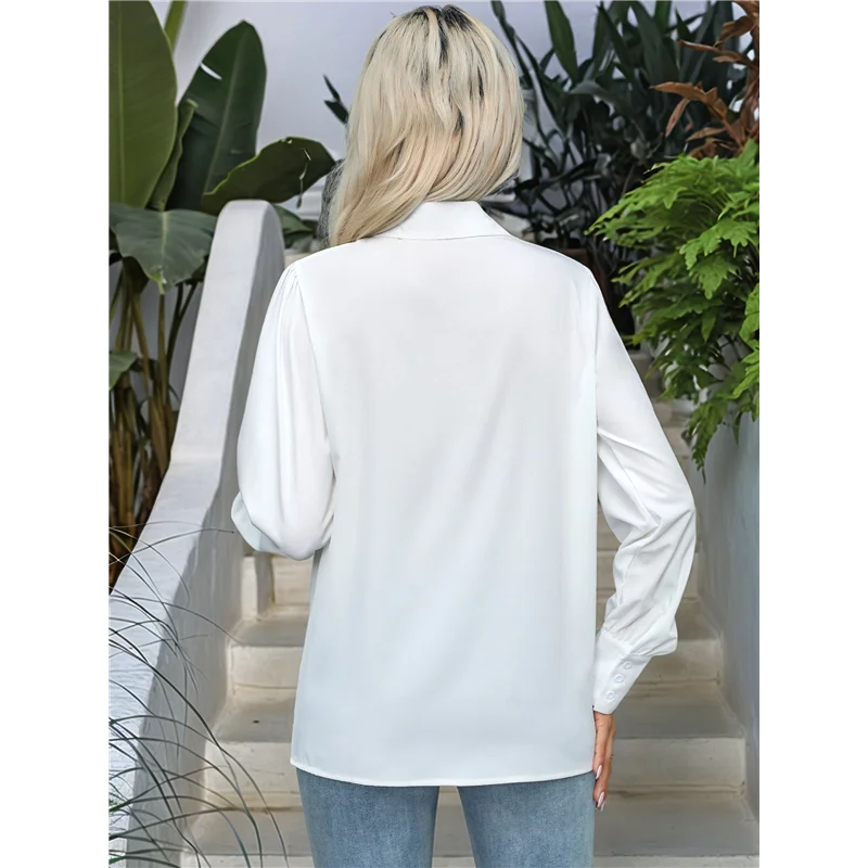 

【SEE】Womens Long Sleeve Dressy Casual Button Down Collared Tops Elegant Pleated Front Work Blouse