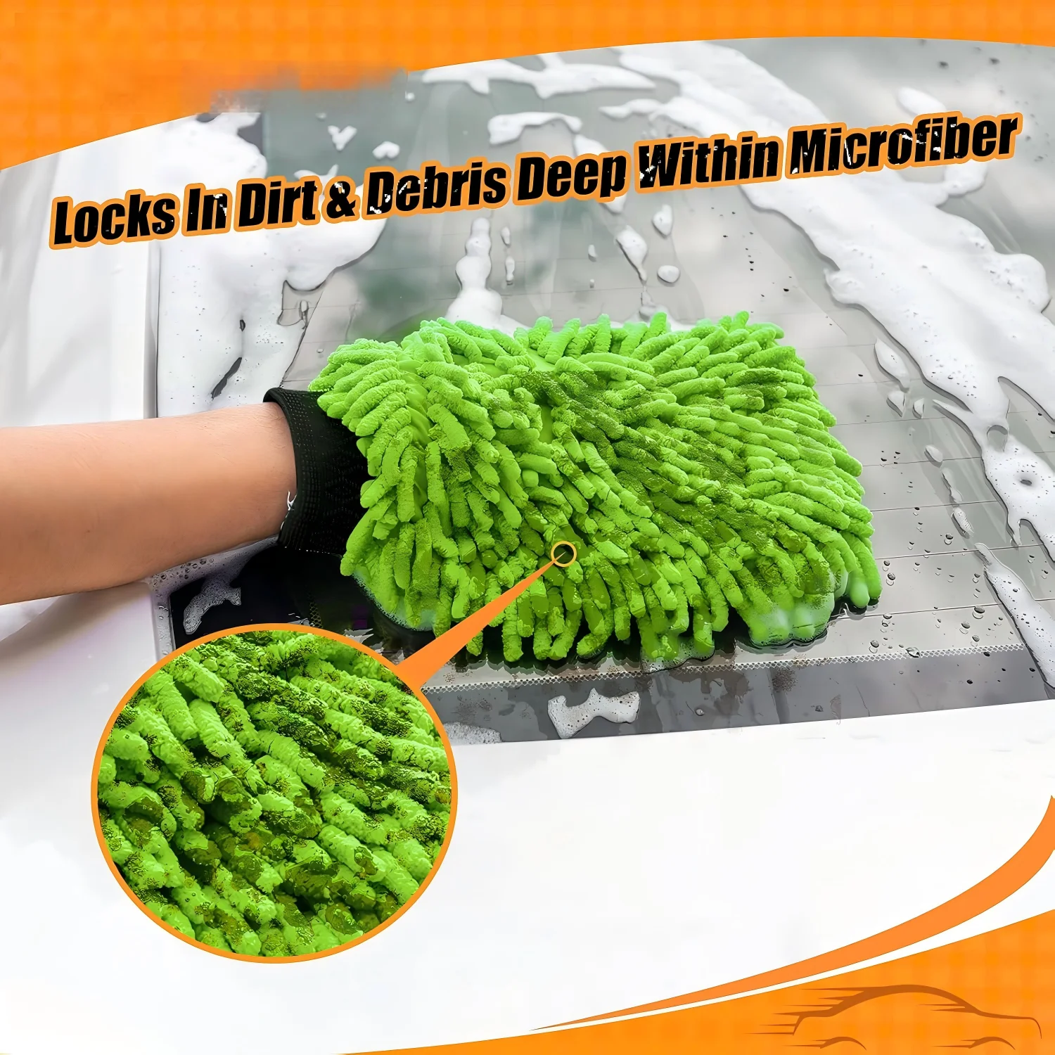 1/2Pcs Green Microfiber Car Wash Gloves, Premium Chenille Lint & Scratch Resistant Cleaning Mitt for Car & E-Bike Washing