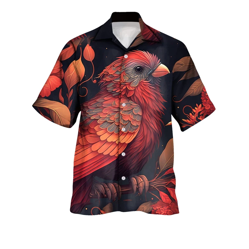2024 Novelty Hawaiian Shirts Animal Parrot 3D Print Blouse Men's Short Sleeve Lapel Streetwear Loose Vacation Party Beach Shirt