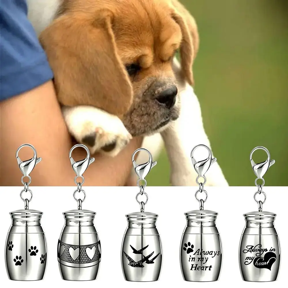 Paw Print Pet Urns Keychain Stainless Steel Dog Cat Ashes Dog Ashes Keepsake Pet Puppy Wear Resistant Pet Urns Keyring Memorial