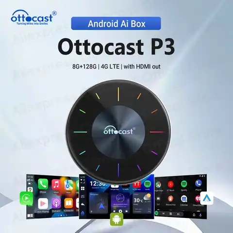 OTTOCAST P3 Android AI Box Wireless CarPlay Android Auto 128GB TV Box per Uscita HDMI Accessori Auto per Audi VW Chervolet Kia