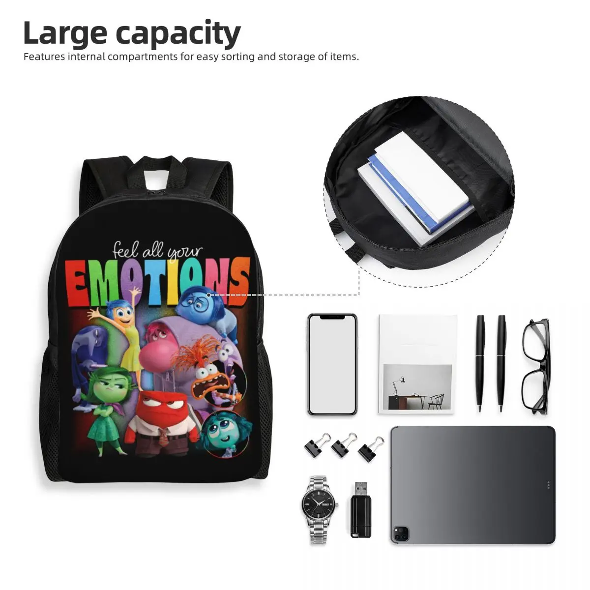 Custom Inside Out Feel Emotions Backpacks for Men Women Water Resistant College School Bag Print Bookbag