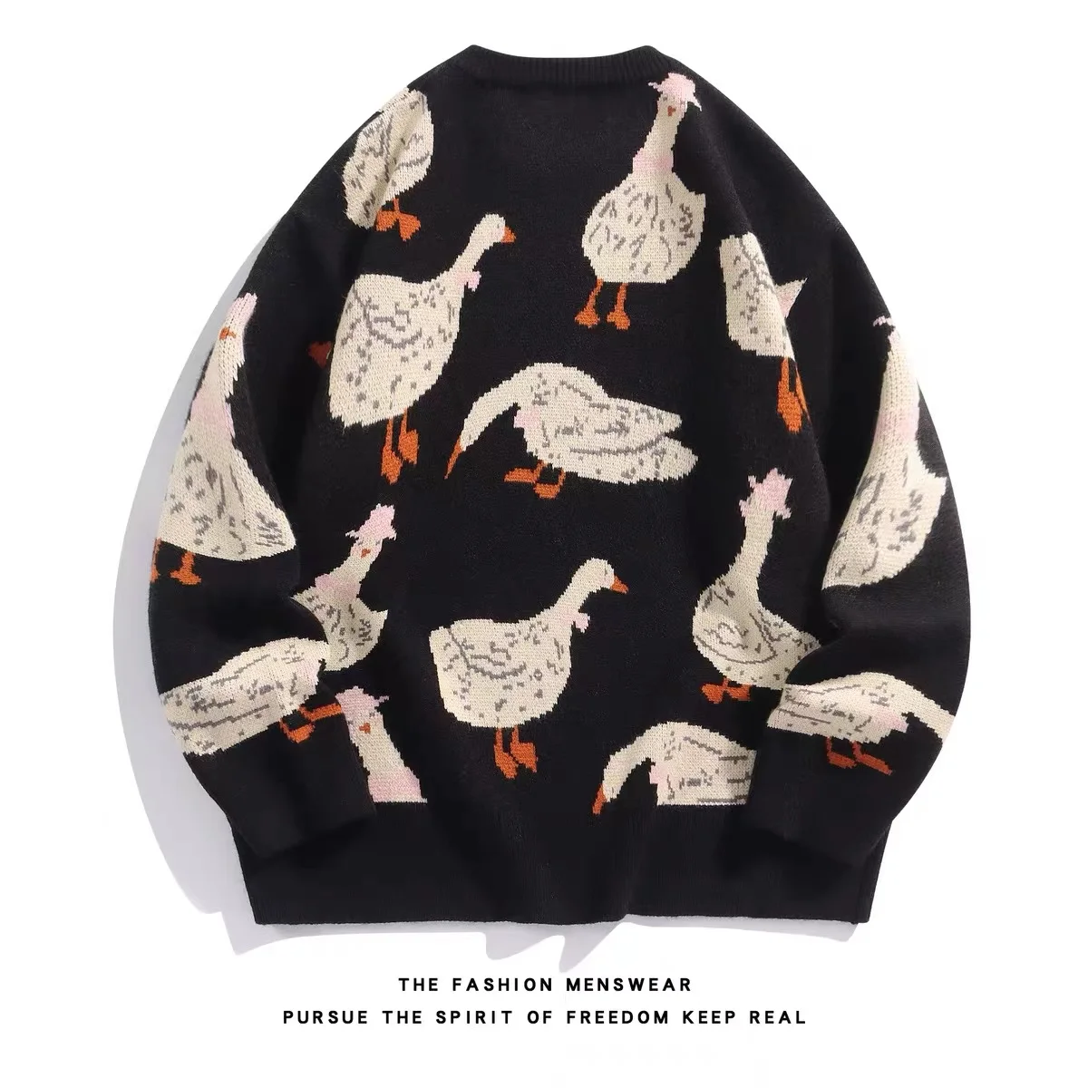 

Trendy Large Size Knitted round Ne Sweater with Cartoon Pattern Men's Vintage Street Loose Lazy Couple Overhead Sweater