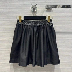 2024 New Fashion Black All-matched Mini Ball Gown Skirts Womens Sweet High Waist Elastic Argyle Patchwork Tutu Skirt