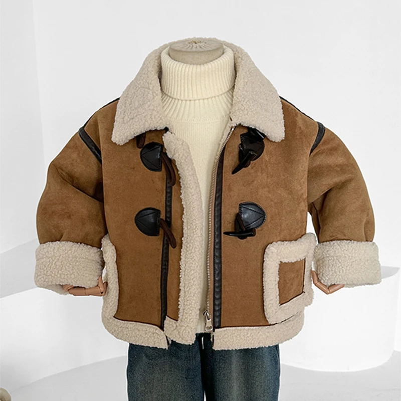 

Casual Boys Suede Thickened Jacket Winter Children's Loose Laple Warm Coats Korean Girls Zipper Loose Outerwear 2-8 Years Old ﻿