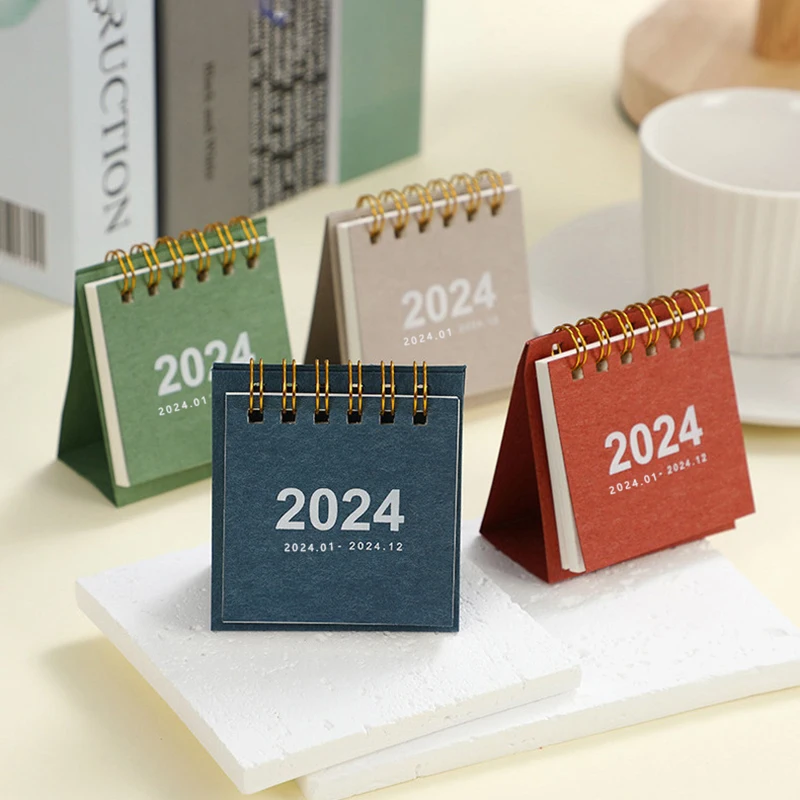 Refreshing Simple Solid Color 2024 Mini Portable Desktop Paper Calendar Creative Table Coil Calendar Office Desk Decoration