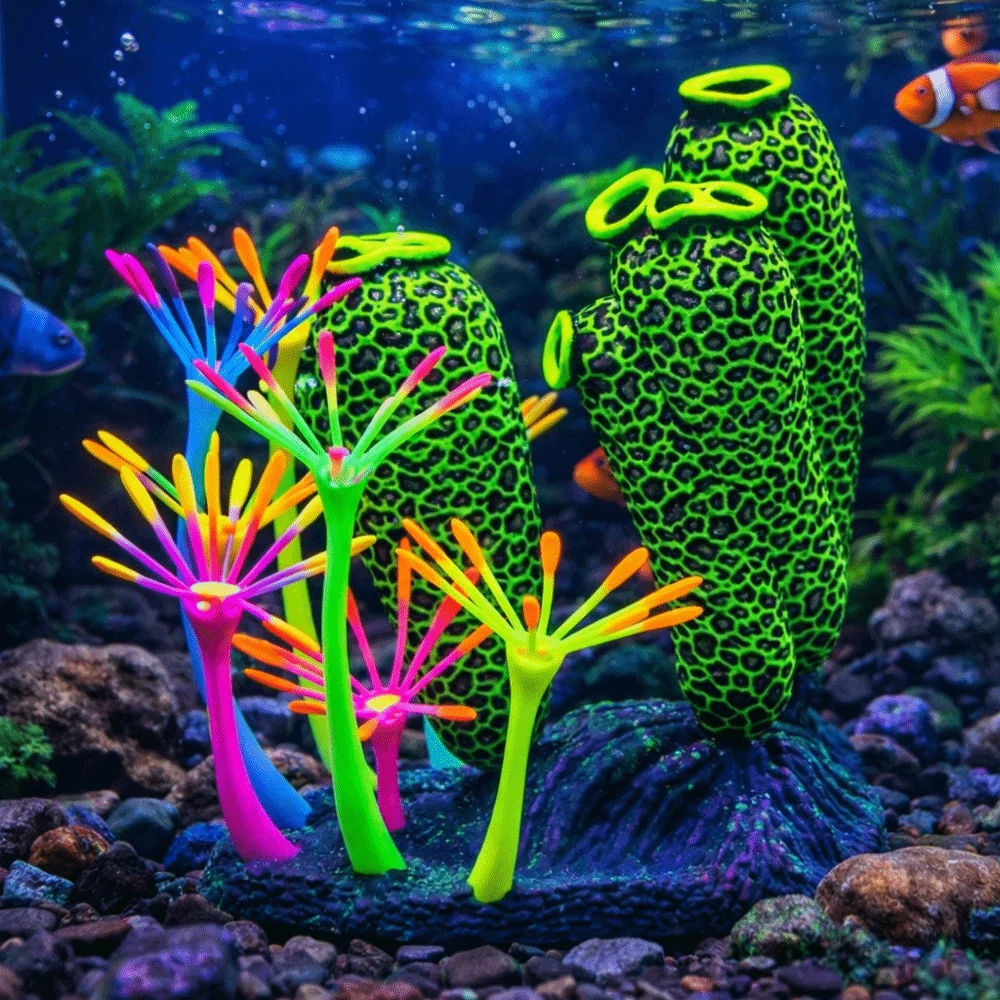 

Simulation Thumb Coral Ornament Silicone Fluorescence Glowing Coral Artificial Plants Colorful Luminous Coral