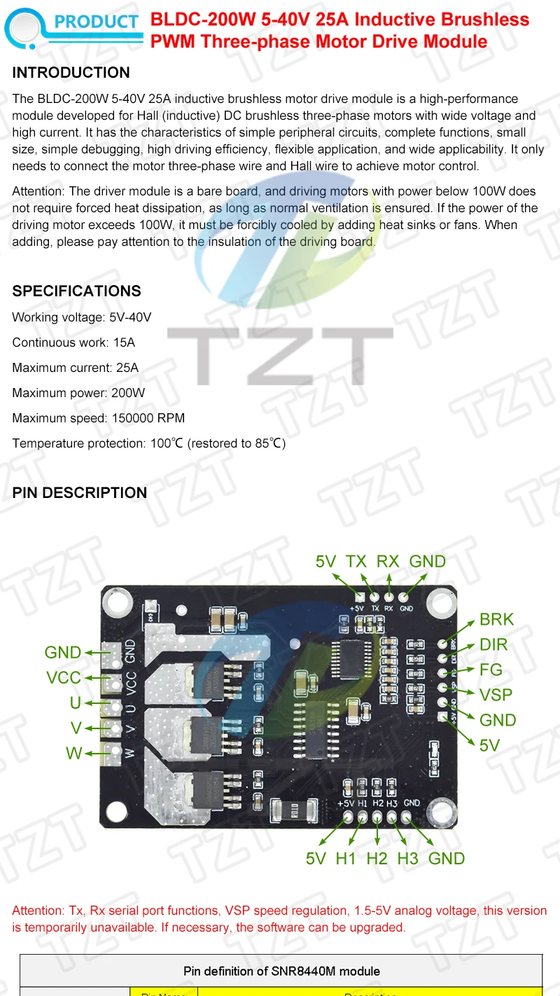 1/3 Stück BLDC-200W 5V-40V 25A Induktiver Bürstenloser Hall-Motor-Controller PWM Dreiphasen-Motorantriebsmodul – Detail 1