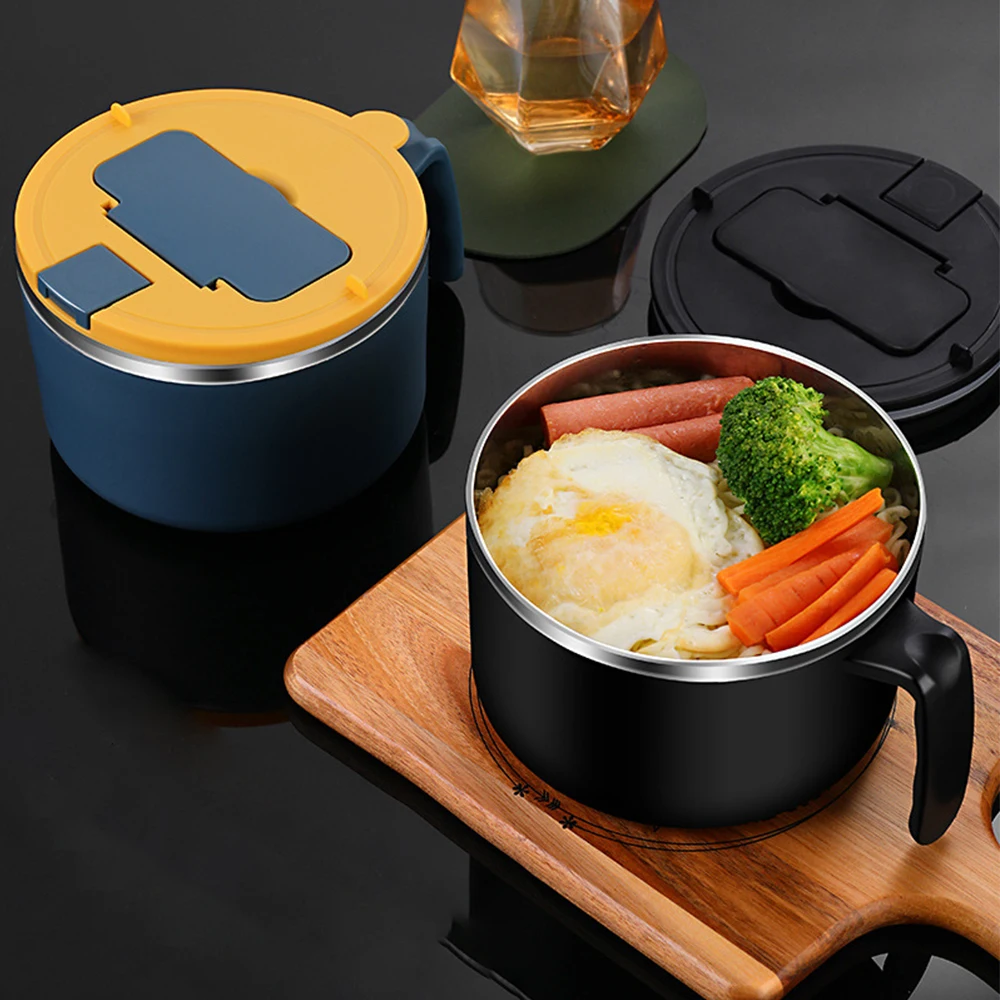 

Stainless Steel Bowl Lunch Box With Handle Noodles Mixing Bowl Lunch Container Outing Tableware Children Office Bento Box