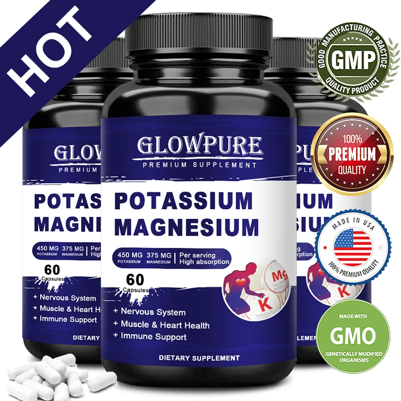 

Magnesium Potassium Capsules for Mood Balance & Sleep, Support Bone Muscle Cramp Health