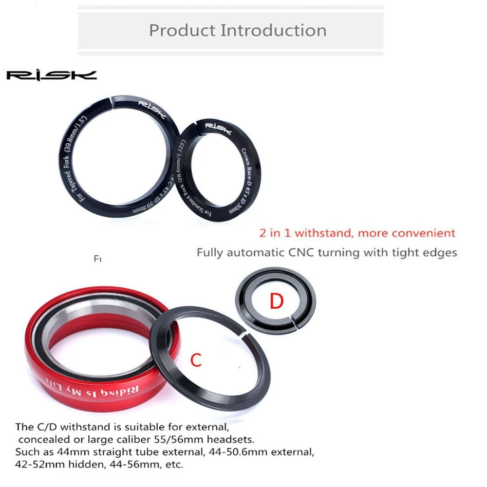 Risk 1.5inch Bike Headset Base Spacer Crown Race Bike Headset Washer Bicycle Parts Tapered Fork Straight Fork 45 Degree